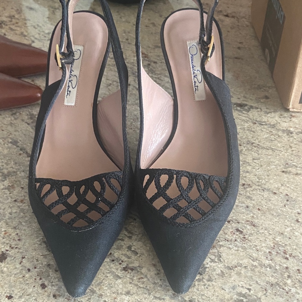 Oscar de la Renta Black Mesh Slingback Heels